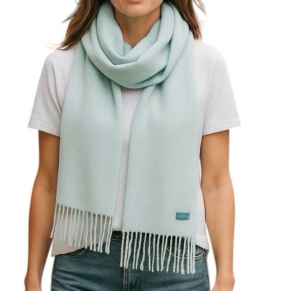 Coach Wool Cashmere Teal‎ Winter Fringed Scarf